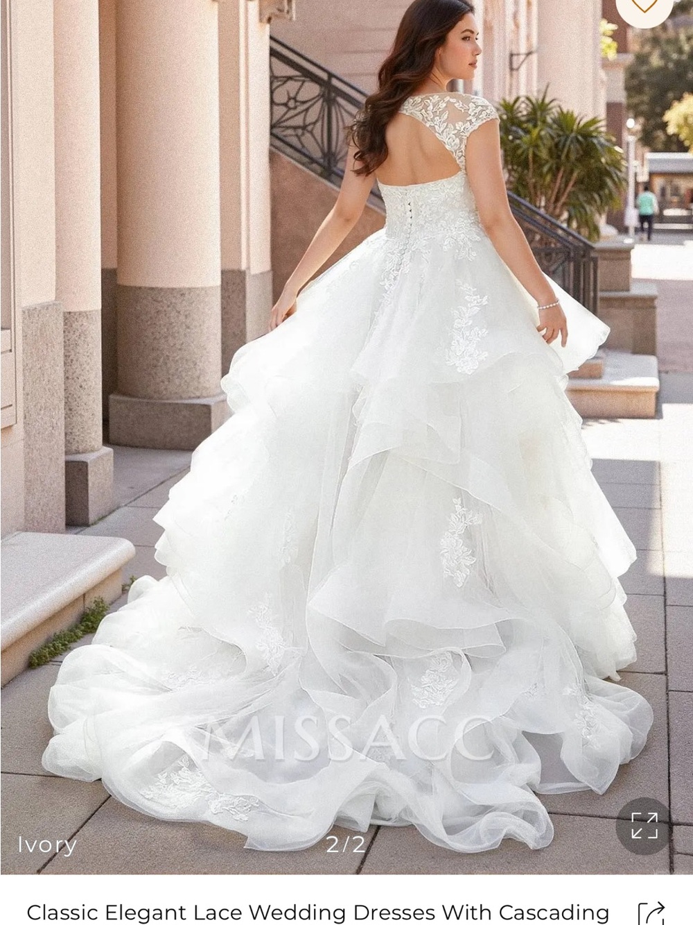 Ivory Lace Cascade Bridal Ball Gown by